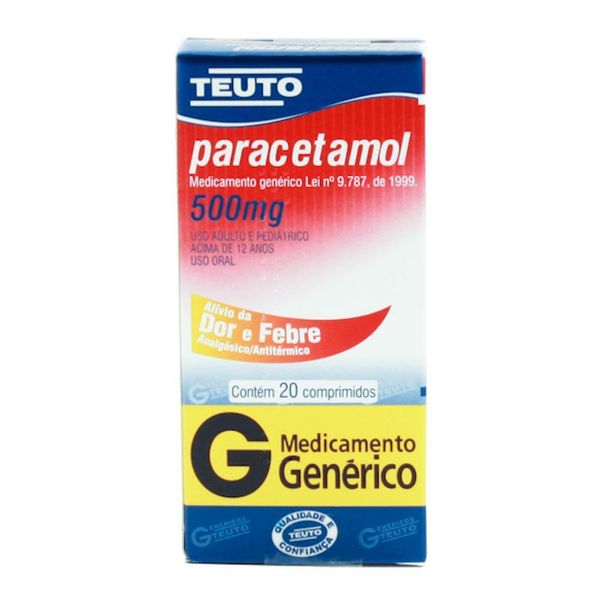 Paracetamol 500mg 20 comprimidos Genérico Teuto