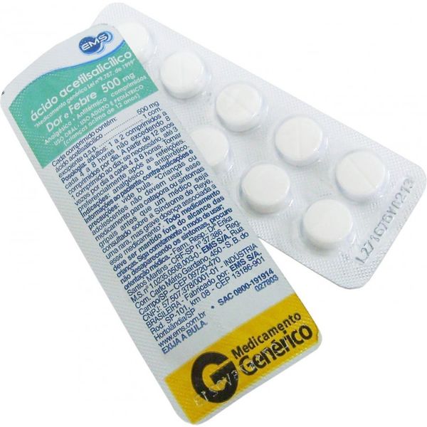 Ácido Acetilsalicílico Adulto 500mg 10 comprimidos Genérico Ems