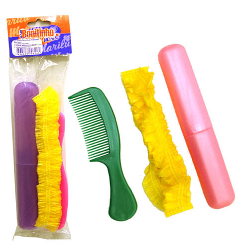 Kit Bonitinho Porta Escova + Pente + Touca