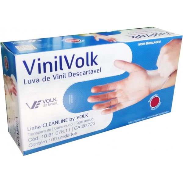 Luva de Vinil Volk Pequena Transparente Sem Amido 100un