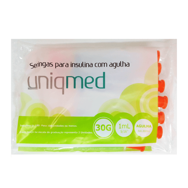 Seringas para Insulina com Agulha Uniqmed 30G 1ml (8x30mm) 10 Unidades