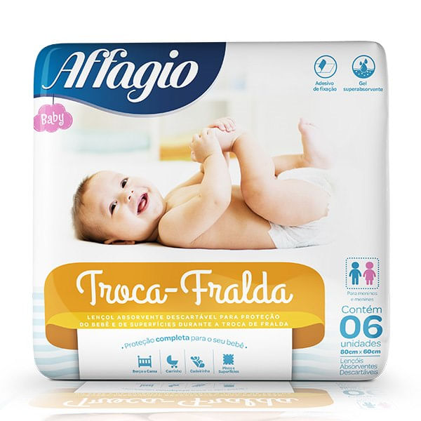 Lençol Absorvente Descartável Affagio Troca-Fralda 6 Unidades