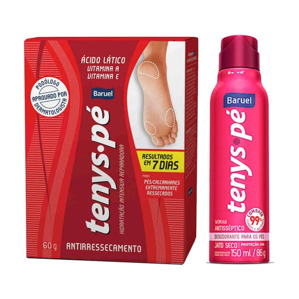 Kit Tenys Pé Creme Antirressecamento + Grátis Desodorante para os Pés Jato Seco Tenys Pé Woman