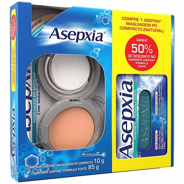 Kit Asepxia Pó Compacto Antiacne Natural 10g + Ganhe 50% de Desconto Sabonete em Barra Fórmula Forte 85g