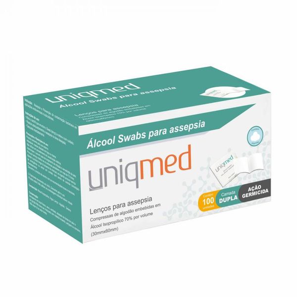Álcool Swabs para Assepsia Uniqmed 100 Unidades