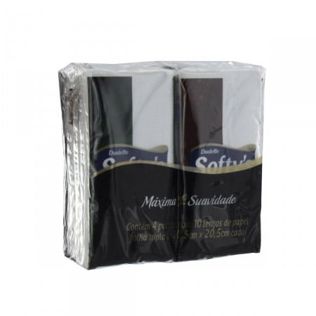 Kit Lenços de Papel Softys Folha Tripla 4 Pacotes com 10 Lenços Cada