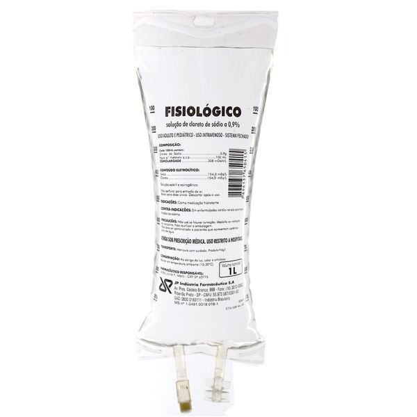 Soro Fisiológico Cloreto de Sódio 0,9% JP Farma Bolsa 1000ml