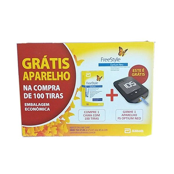 Kit Tiras de Glicemia FreeStyle 100un+ Aparelho FS Optium Neo
