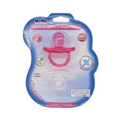 Chupeta com Tampa Protetora Momo Silicone Ortodôntica Tamanho 2 Maior de 6 meses Cores Sortidas