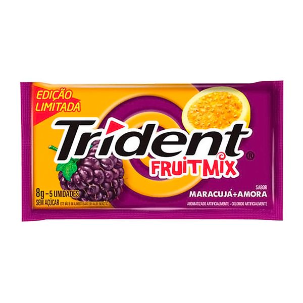 Chiclete Trident Fruit Mix Maracujá e Amora 8g 5 Unidades Edição Limitada