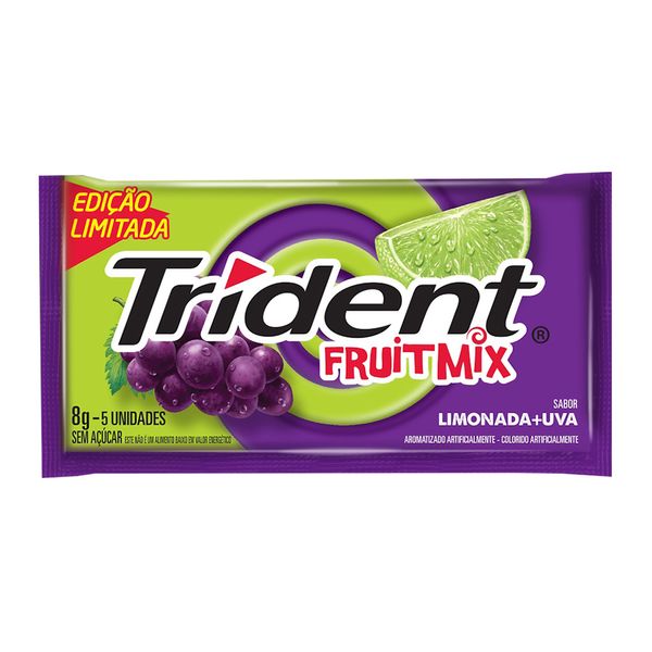 Chiclete Trident Fruit Mix Limonada e Uva 8g 5 Unidades Edição Limitada