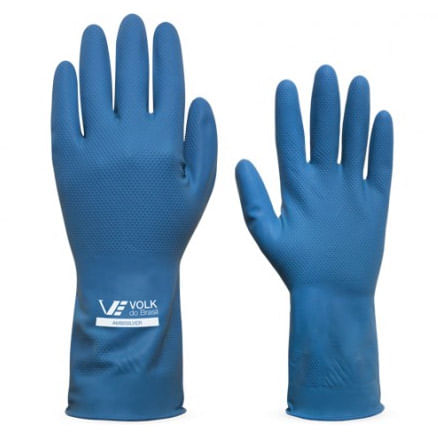 Luva de Látex Verniz Silver Volk Azul Tamanho M 1 Par