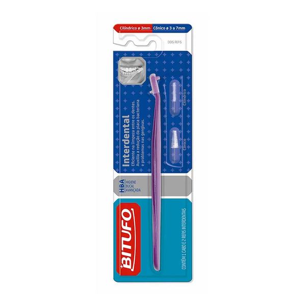 Escova Dental Bitufo Interdental com 2 Refis Interdentais Cores Sortidas