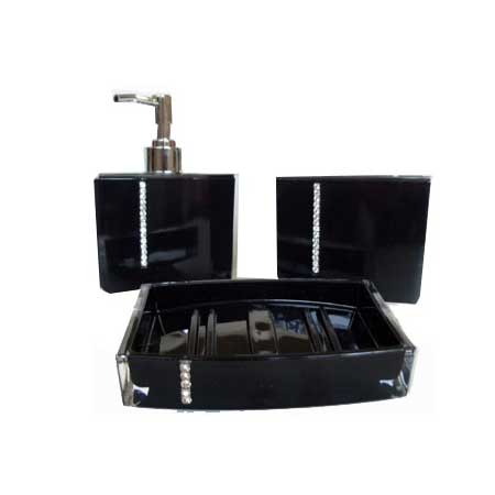 Kit Banheiro Fu Xing Acrílico Preto com Strass 3 Peças