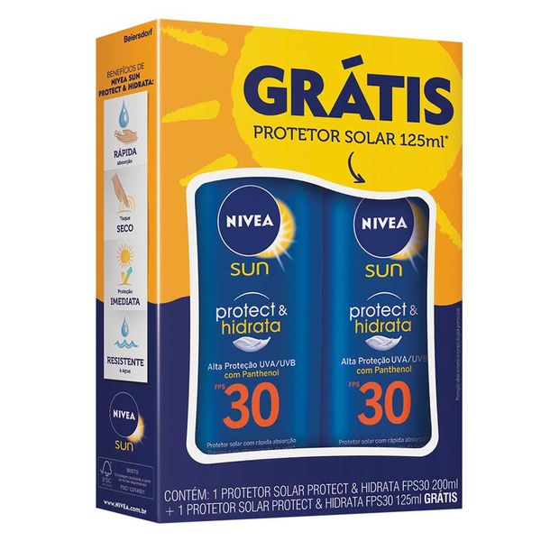 Protetor Solar Nivea Sun Protect & Hidrata FPS 30 200ml + Grátis Protetor Solar Nivea Sun Protect & Hidrata FPS 30 125ml