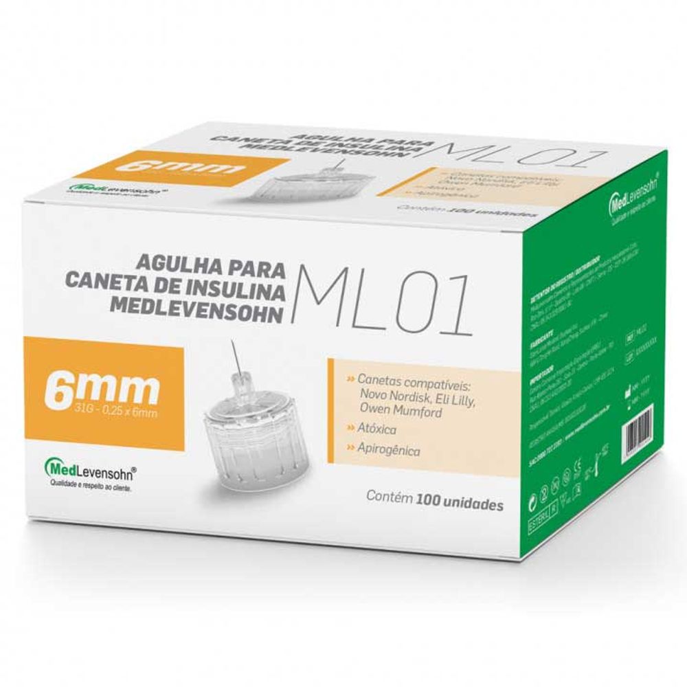 Agulha para Caneta de Insulina Medlevensohn 31G 6mm com 100 Unidades