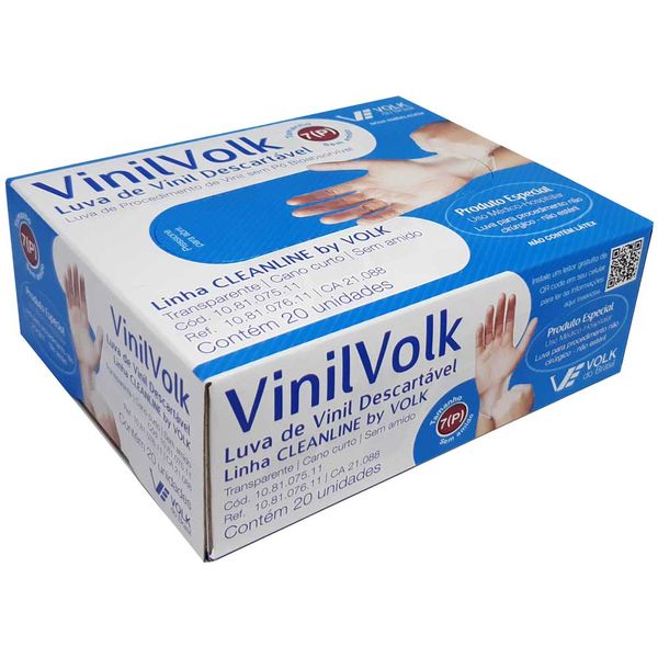 Luva de Vinil Descartável Volk Sem Amido Tamanho P 20 Unidades