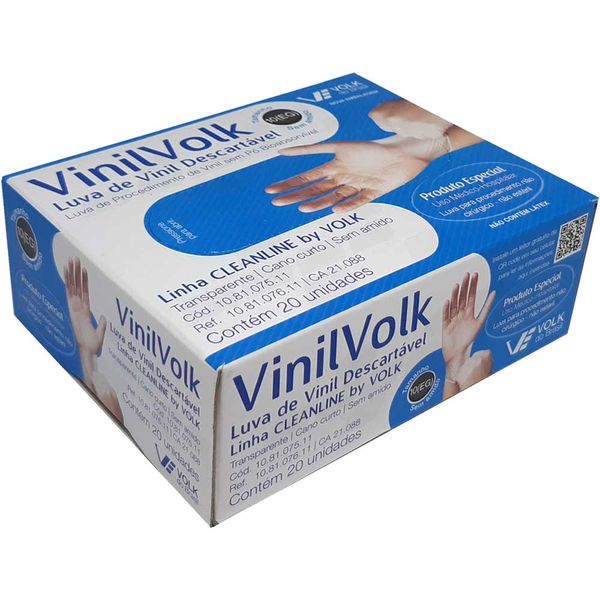 Luva de Vinil Descartável Volk Sem Amido Tamanho EG 20 Unidades