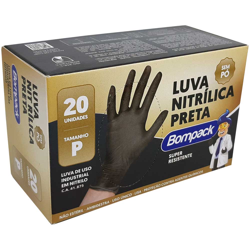 LUVA NITRILICA PRETA P BOMPACK