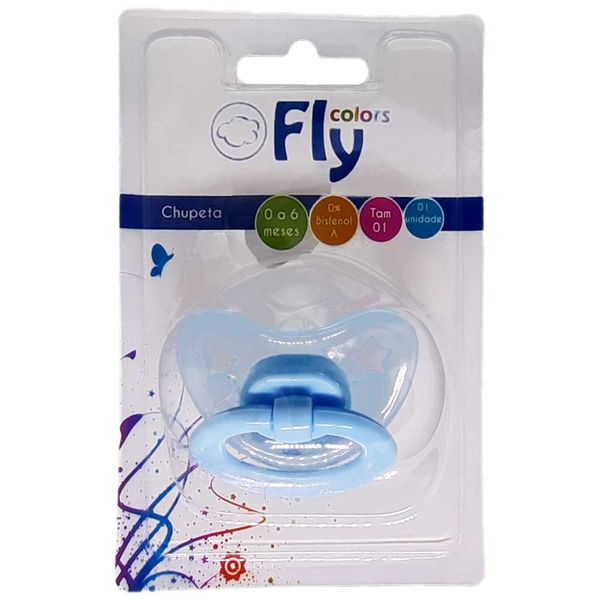 Chupeta Fly Colors Bico de Silicone Redondo Tamanho 1 Estrela Cores Sortidas
