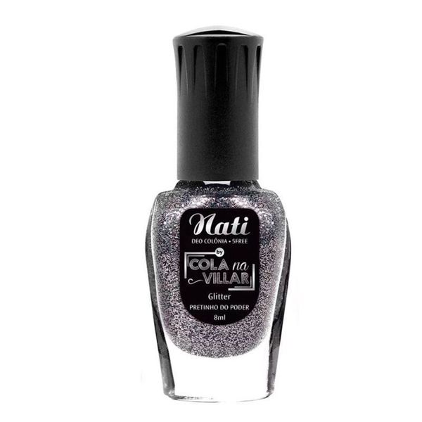Esmalte Nati Cola Na Villar Glitter Pretinho Do Poder