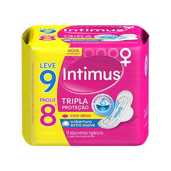 Absorvente Intimus Gel Tripla Proteção Suave Com Abas Leve 9 Pague 8 Unidades