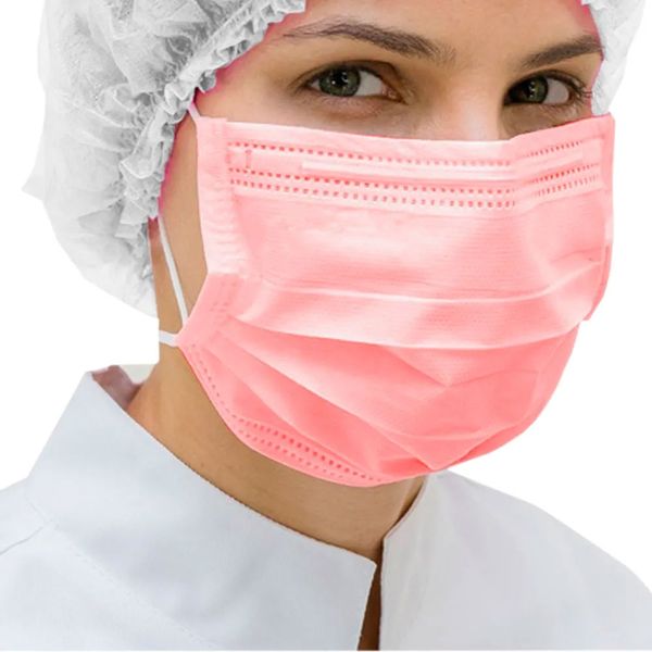Máscara Cirúrgica Dupla Descartável Style Ação Rosa Com Elástico 50 Unidades