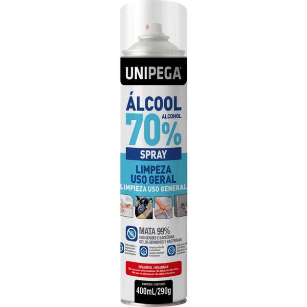 Álcool 70% Spray Antisséptico Unipega Higienizador Bactericida 400ml