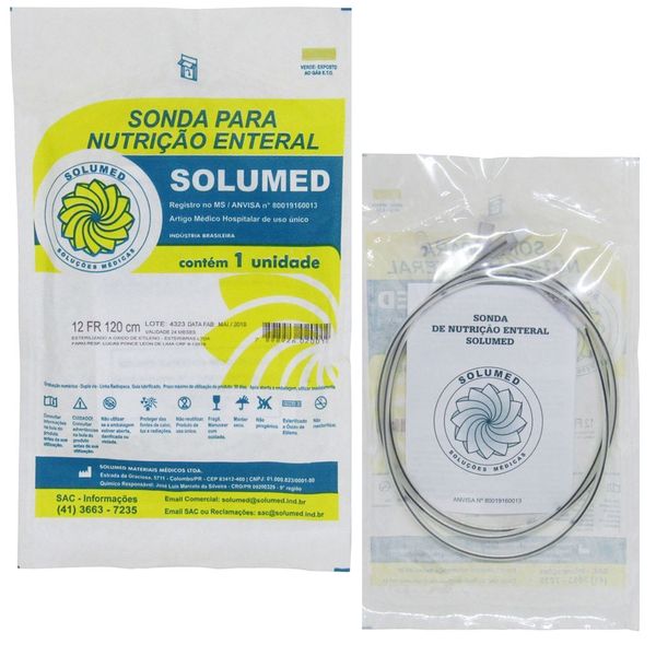 Sonda para Nutrição Enteral Com Guia Solumed 120cm Calibre 12Fr