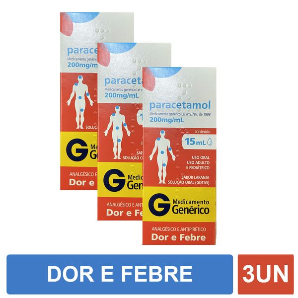 kit Paracetamol 200mg gotas 15ml Genérico Pharlab 3 unidades