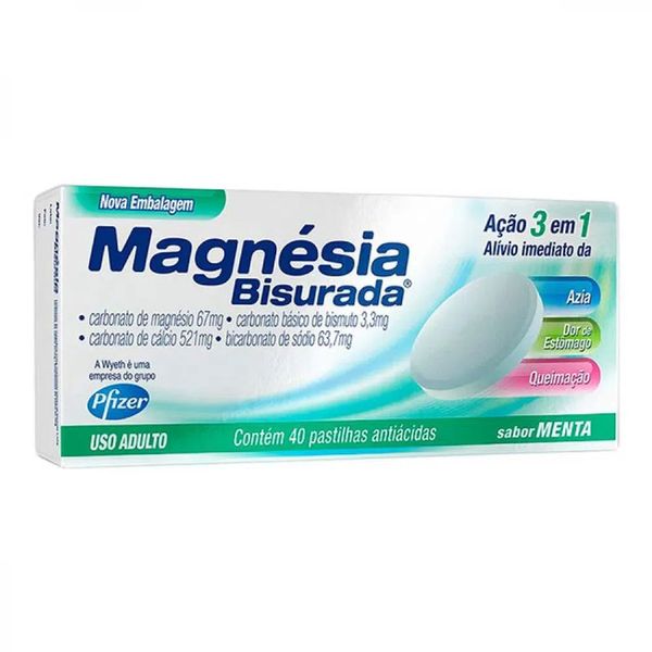 Magnésia Bisurada Sabor Menta 40 pastilhas