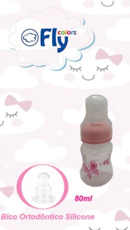 Mamadeira Fly Colors Bico Assimet Silicone 80ml Rosa Ref 3556