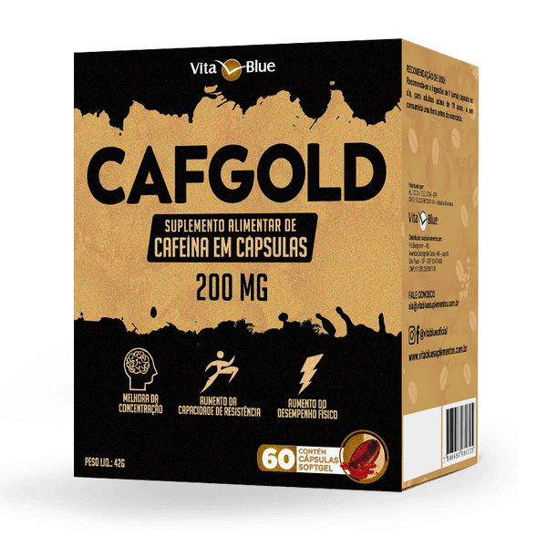 Caf Gold Cafeína 200mg 60 Cápsulas Gel Vita Blue
