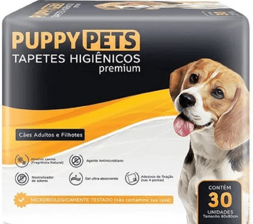 Tapete Higiênico Pet Natural 80Cm X 60Cm Puppy Pets com 30 unidades