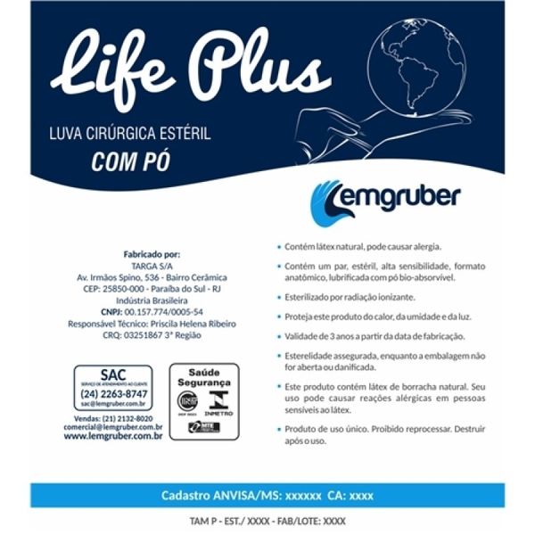 Luva cirúrgica Lemgruber Life Plus 8,0 com pó