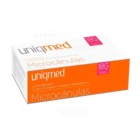 Microcânula Uniqmed 18G (1,25mm) x 70mm com 1 unidade