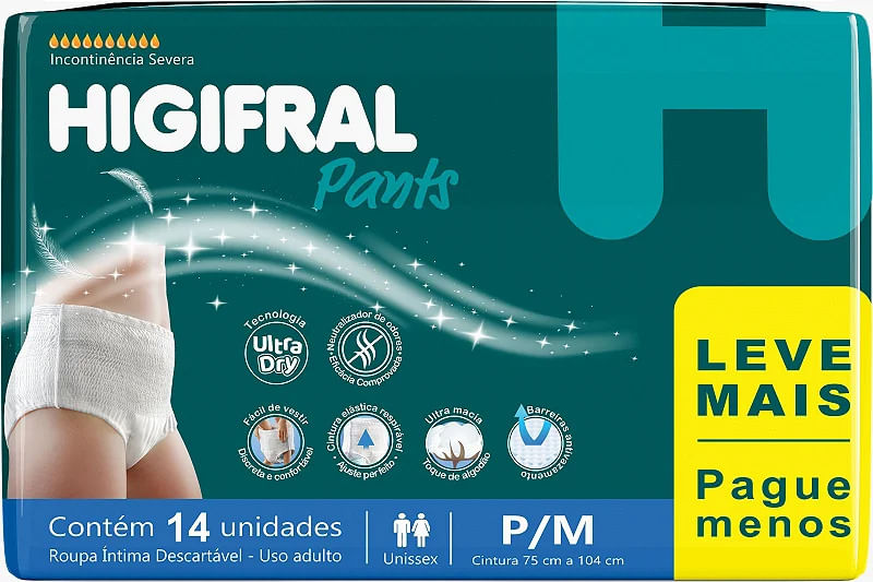 Fralda Geriátrica Higifral Pants P/M, Pacote Com 14 Unidades