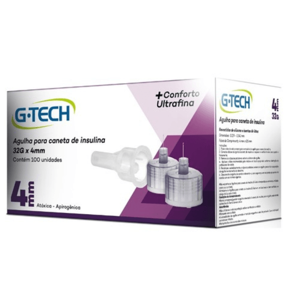 Agulha para caneta de insulina G-Tech 4mmX32g 100 unidades