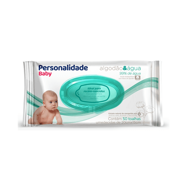 Lenço Umedecido Personalidade Baby Algodão e Água 50 Unidades