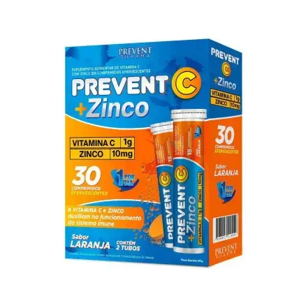 Prevent C+Zinco 1G + 10Mg 30 Comprimidos Efervescentes Sabor Laranja preço